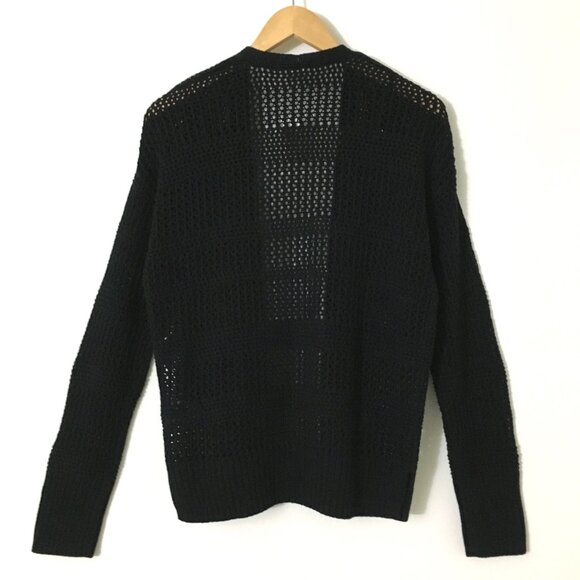 NEW! GAP Black Open Weave Crochet Cocoon Open Front Sweater With Side Slits - M - Picture 3 of 8